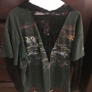 LF vintage shirt with deep lace v-neck and sleeves